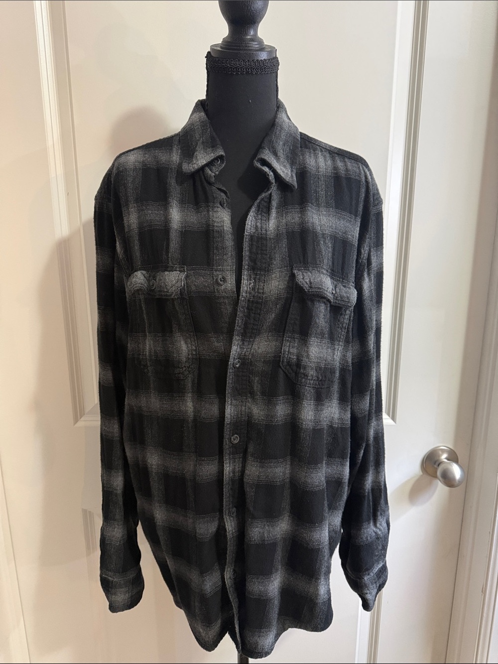 George Black and Gray Plaid Button-Down Shirt